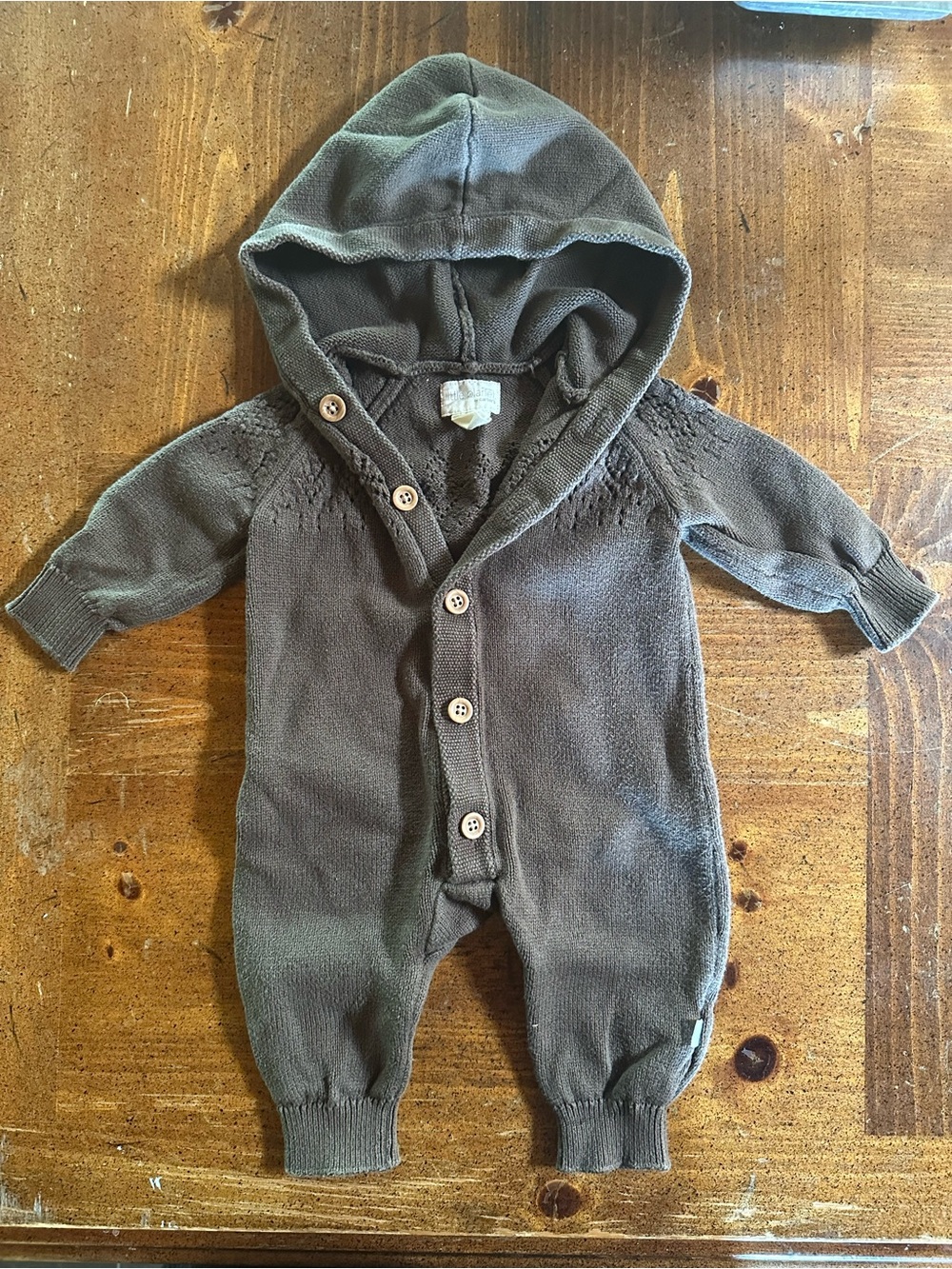 Organic Little Plant by Carter’s Hooded Knit One-Piece Brown Romper